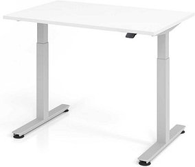 HAMMERBACHER XMST12 elektrisch höhenverstellbarer Schreibtisch weiß rechteckig, T-Fuß-Gestell silber 120,0 x 80,0 cm