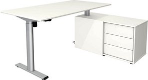 Thumbnail - Kerkmann Move 1 base elektrisch höhenverstellbarer Schreibtisch weiß rechteckig, T-Fuß-Gestell silber 150,0 x 80,0 cm