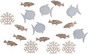 Rayher Holz-Streudeko grau/natur Fische und Korallen 20 St.