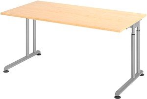 HAMMERBACHER Popular höhenverstellbarer Schreibtisch ahorn rechteckig, C-Fuß-Gestell silber 160,0 x 80,0 cm