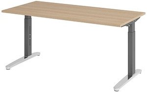 HAMMERBACHER VXB016 höhenverstellbarer Schreibtisch eiche rechteckig, C-Fuß-Gestell grau 160,0 x 80,0 cm