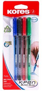 Kores® Kugelschreiber K1 transparent, Schreibfarbe: 4 St. farbsortiert, 4 St.