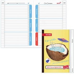 ROTH Hausaufgabenheft Coconut Pool für clevere Faule liniert DIN A5 ohne Rand, 104 Blatt