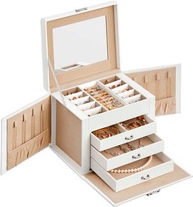 SONGMICS Schmuckkästchen weiß, beige 22,5 x 17,5 x 16,5 cm, 1 St.