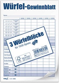 Thumbnail - RNK-Verlag Ersatzblock DIN A6 Würfelspiel, 3 Block