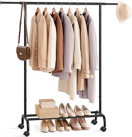 SONGMICS Rollgarderobe schwarz Metall 83,0 - 120,0 x 156,0 cm