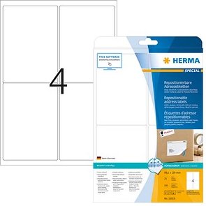Thumbnail - 100 HERMA Adressetiketten 10019 weiß 99,1 x 139,0 mm