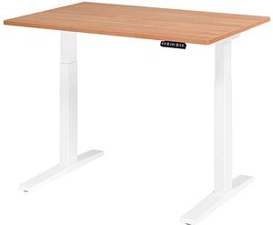 HAMMERBACHER XMKA12 elektrisch höhenverstellbarer Schreibtisch nussbaum rechteckig, C-Fuß-Gestell weiß 120,0 x 80,0 cm