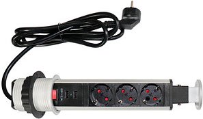 Thumbnail - HAMMERBACHER 3-fach Tischsteckdose 2,0 m schwarz mit USB-Buchse