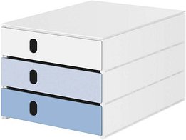 styro Schubladenbox styroval pro feelings Snowflake weiß, hellblau, blau 14-8050.Sn, DIN A4 mit 3 Schubladen