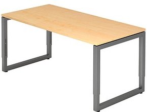 HAMMERBACHER Unni SE1 höhenverstellbarer Schreibtisch ahorn rechteckig, Kufen-Gestell grau 160,0 x 80,0 cm