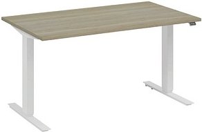Thumbnail - fm Move elektrisch höhenverstellbarer Schreibtisch eiche, verkehrsweiß rechteckig, T-Fuß-Gestell weiß 140,0 x 80,0 cm