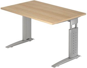 HAMMERBACHER US12 höhenverstellbarer Schreibtisch eiche rechteckig, C-Fuß-Gestell silber 120,0 x 80,0 cm