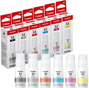 Canon GI-53 BK/C/M/Y/R/G schwarz, cyan, magenta, gelb, rot, grau Tintenflaschen, 6er-Set