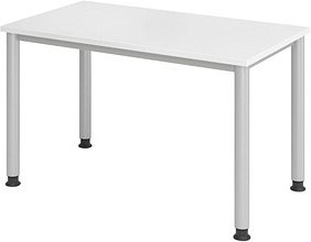 HAMMERBACHER HS612 Schreibtisch weiß rechteckig, 4-Fuß-Gestell silber 120,0 x 67,2 cm