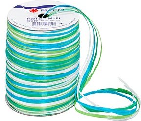 PRÄSENT Geschenkband Raffia matt blau/grün/weiß 3,0 mm x 50,0 m
