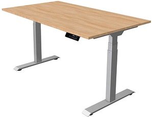 Kerkmann Move 1 stable elektrisch höhenverstellbarer Schreibtisch eiche hell rechteckig, T-Fuß-Gestell silber 140,0 x 80...