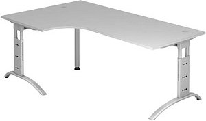 Thumbnail - HAMMERBACHER Savona Schreibtisch lichtgrau L-Form, C-Fuß-Gestell silber 200,0 x 80,0/120,0 cm