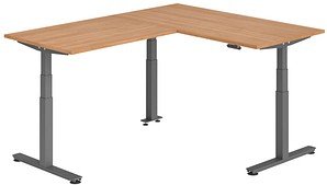 Thumbnail - HAMMERBACHER XDSMW1612 elektrisch höhenverstellbarer Schreibtisch nussbaum rechteckig, T-Fuß-Gestell grau 160,0 x 200,0 ...