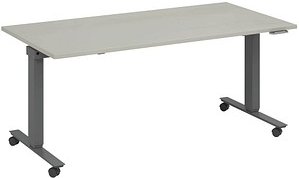 Thumbnail - fm Topspin elektrisch höhenverstellbarer Schreibtisch lichtgrau, anthrazit metallic rechteckig, T-Fuß-Gestell mit Rollen...