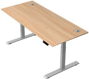 Thumbnail - Kerkmann Move 2 Plus elektrisch höhenverstellbarer Schreibtisch eiche hell rechteckig, T-Fuß-Gestell silber 180,0 x 80,0...