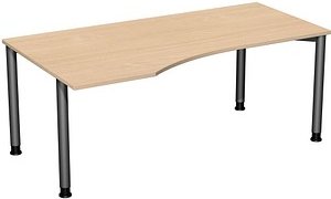 Thumbnail - geramöbel Flex höhenverstellbarer Schreibtisch buche, anthrazit Trapezform, 4-Fuß-Gestell grau 180,0 x 80,0/100,0 cm