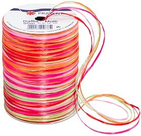 PRÄSENT Geschenkband Raffia matt pink/rot/orange/grün 3,0 mm x 50,0 m
