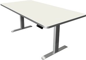 Thumbnail - Kerkmann Move 3 Premium elektrisch höhenverstellbarer Schreibtisch weiß rechteckig, T-Fuß-Gestell silber 200,0 x 100,0 c...