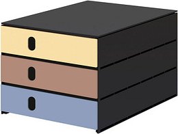 styro Schubladenbox styroval pro feelings Midnightsun gelb, braun, blau 14-8050.Mi, DIN A4 mit 3 Schubladen