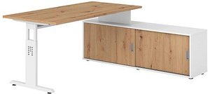 Thumbnail - HAMMERBACHER OSE16SB höhenverstellbarer Schreibtisch asteiche rechteckig, T-Fuß-Gestell weiß 160,0 x 80,0 cm