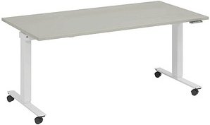 Thumbnail - fm Topspin elektrisch höhenverstellbarer Schreibtisch lichtgrau, verkehrsweiß rechteckig, T-Fuß-Gestell mit Rollen weiß ...
