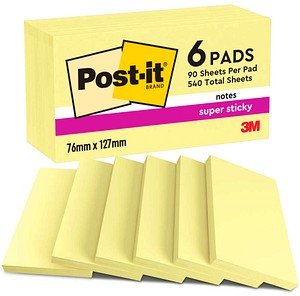 Post-it® Super Sticky Notes Haftnotizen doppelte Haftung gelb, 6 Blöcke