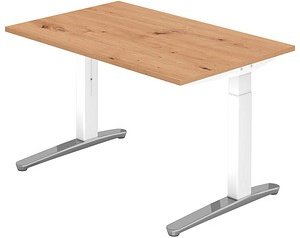 HAMMERBACHER VXB012 höhenverstellbarer Schreibtisch asteiche rechteckig, C-Fuß-Gestell weiß 120,0 x 80,0 cm