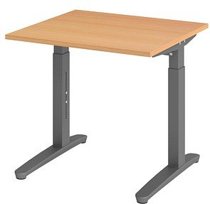 Thumbnail - HAMMERBACHER VXB08 höhenverstellbarer Schreibtisch buche quadratisch, C-Fuß-Gestell grau 80,0 x 80,0 cm