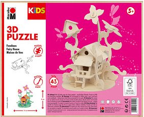 Marabu KiDS Feenhaus 3D-Puzzle, 43 (bemalbar) Teile