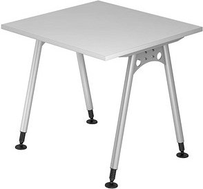 HAMMERBACHER AS08 höhenverstellbarer Schreibtisch lichtgrau quadratisch, A-Fuß-Gestell silber 80,0 x 80,0 cm