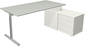 Thumbnail - Kerkmann Form 1 Schreibtisch lichtgrau, weiß rechteckig, T-Fuß-Gestell silber 160,0 x 80,0 cm