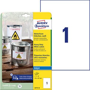 Thumbnail - 10 AVERY Zweckform wetterfeste Folienetiketten J4775-10 weiß 210,0 x 297,0 mm
