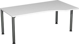 Thumbnail - geramöbel Flex höhenverstellbarer Schreibtisch lichtgrau, anthrazit Trapezform, 4-Fuß-Gestell grau 180,0 x 80,0/100,0 cm