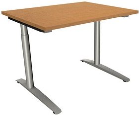 fm Sidney höhenverstellbarer Schreibtisch buche rechteckig, C-Fuß-Gestell Rundrohr silber 100,0 x 80,0 cm