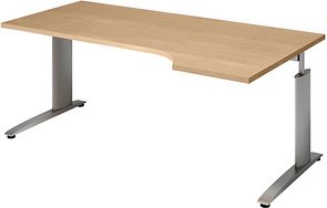 röhr Techno höhenverstellbarer Schreibtisch ahorn L-Form, C-Fuß-Gestell silber 180,0 x 80,0/100,0 cm