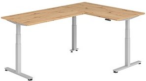 Thumbnail - HAMMERBACHER XDSMW1616 elektrisch höhenverstellbarer Schreibtisch asteiche rechteckig, T-Fuß-Gestell silber 160,0 x 240,...