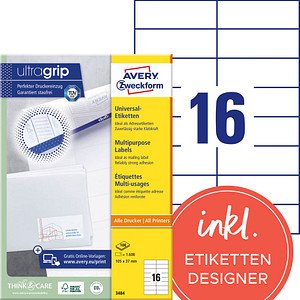 Thumbnail - 1.600 AVERY Zweckform Etiketten 3484 weiß 105,0 x 37,0 mm