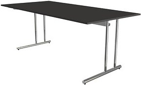 Thumbnail - Kerkmann Lago Schreibtisch anthrazit rechteckig, C-Fuß-Gestell chrom 200,0 x 100,0 cm