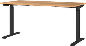 GERMANIA JET höhenverstellbarer Schreibtisch navarra-eiche rechteckig, T-Fuß-Gestell schwarz 160,0 x 80,0 cm