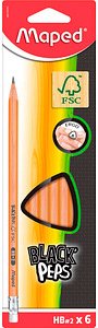 maped BLACK'PEPS Bleistifte HB naturbelassen mit Radierer, 6 St.
