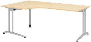 Thumbnail - HAMMERBACHER Altus Schreibtisch ahorn L-Form, C-Fuß-Gestell silber 200,0 x 80,0/120,0 cm