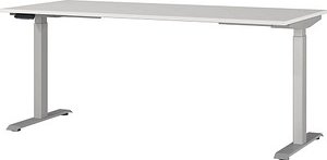GERMANIA JET höhenverstellbarer Schreibtisch lichtgrau rechteckig, T-Fuß-Gestell silber 180,0 x 80,0 cm