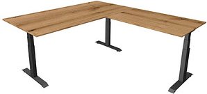 Thumbnail - Kerkmann Move 4 elektrisch höhenverstellbarer Schreibtisch eiche rechteckig, T-Fuß-Gestell grau 200,0 x 220,0 cm