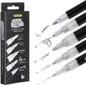 Thumbnail - ONLINE® Silver Lettering Acrylstifte-Set silber 5 St.